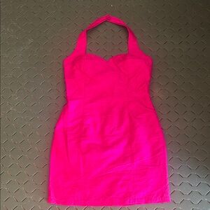 PERSPECTIVE Women's Halter Mini SILK Dress hot Pink sz 9